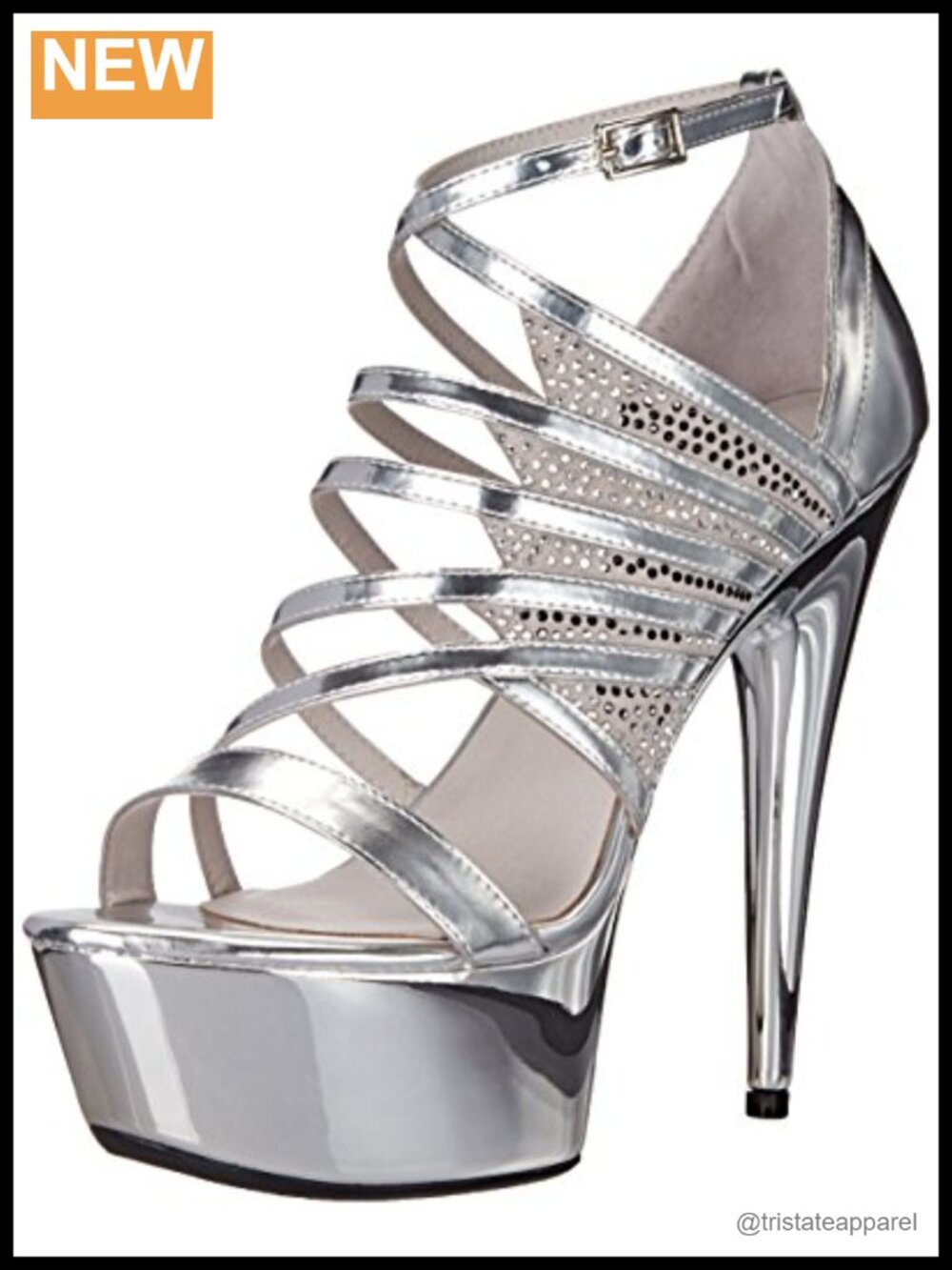Platform Sandal with Stiletto Heel Ankle Strap Buckle Closure